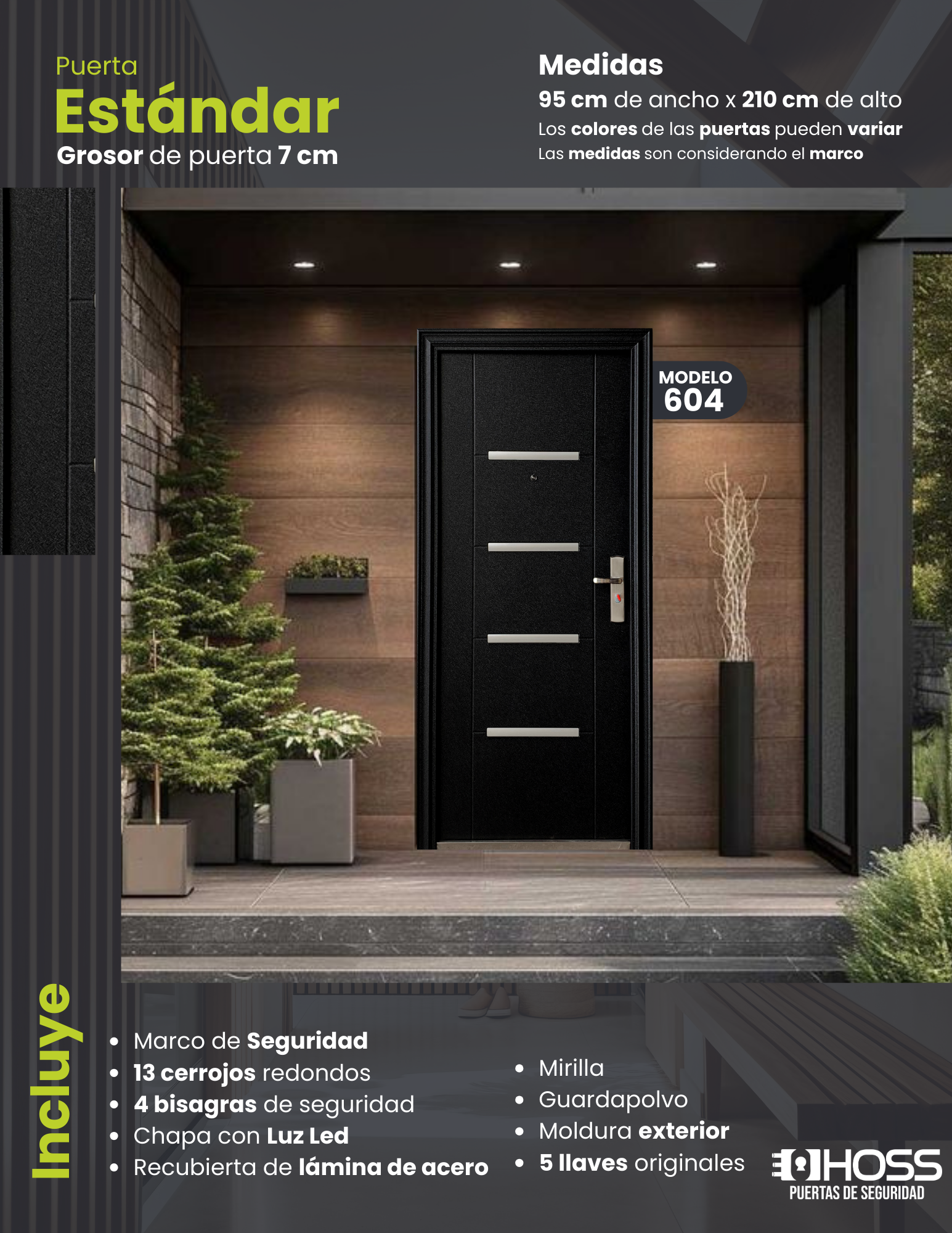Puerta de Seguridad Modelo Estándar Hoss-604 Color Negro