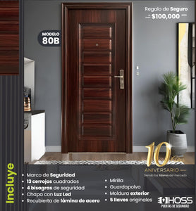 Puerta de Seguridad Modelo Hoss-80b Color Nogal