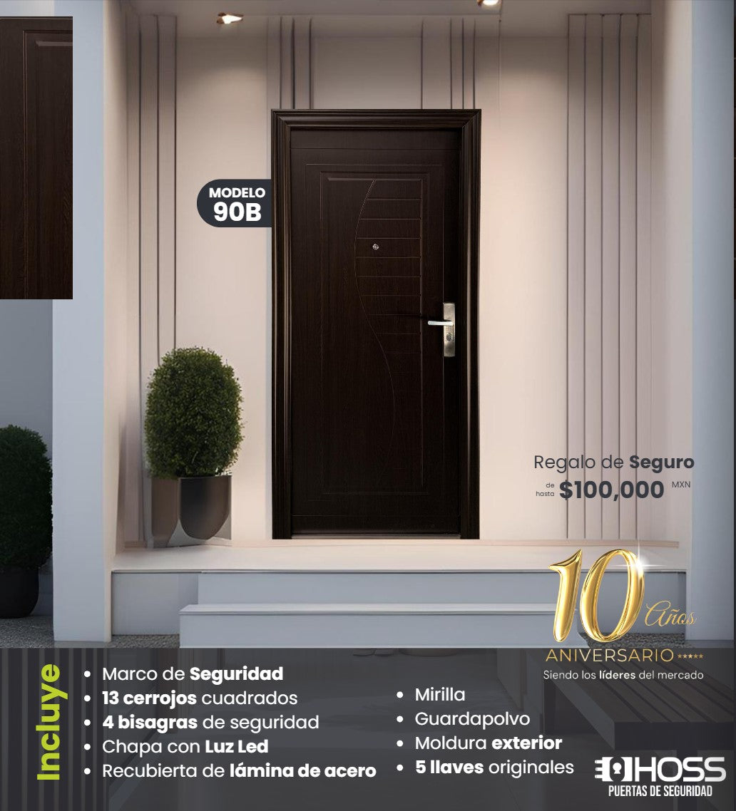 Puertas de Seguridad Modelo Hoss-90b Color Nogal Chocolate